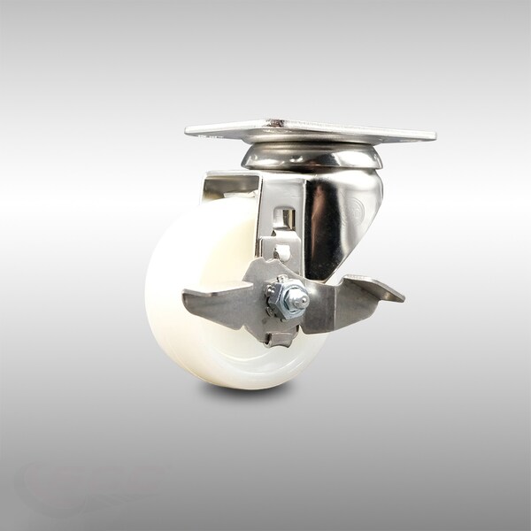 Service Caster 3 Inch 316SS Nylon Wheel Swivel Top Plate Caster with Brake SCC-SS31620S314-NYS-TLB - main